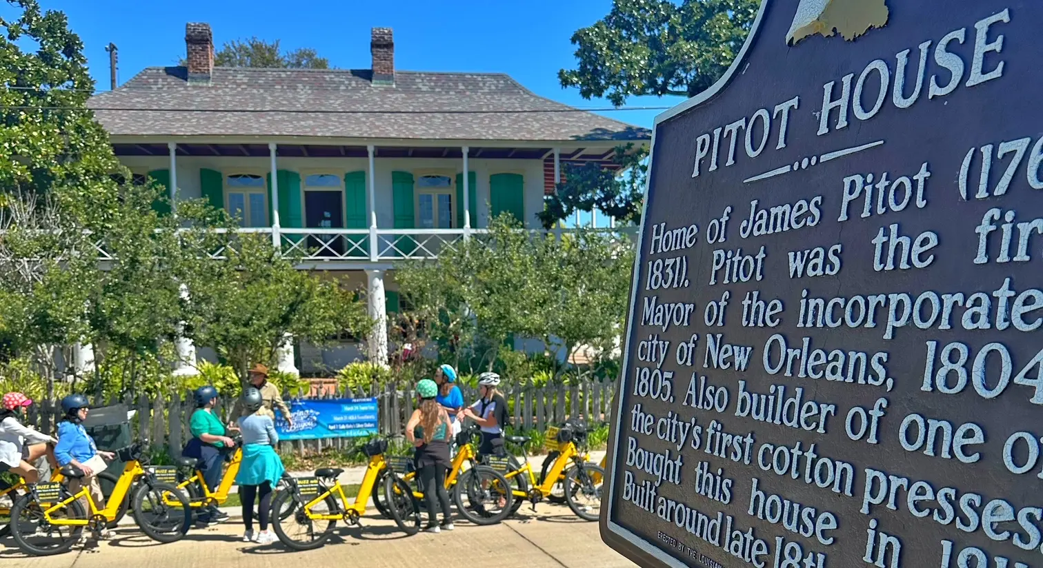 Bike tour group at Pitot House, New Orleans